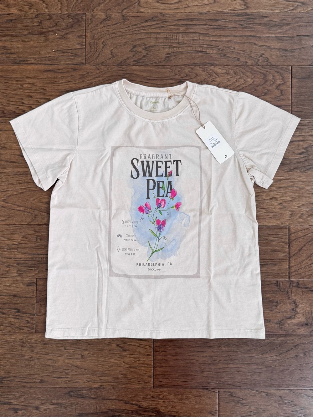NWT Anthropologie Terrain Seed Packet Tee Sweet Pea Size Small